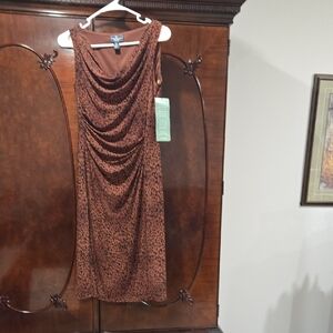 JCPenney Brown Animal Print Midi Dress